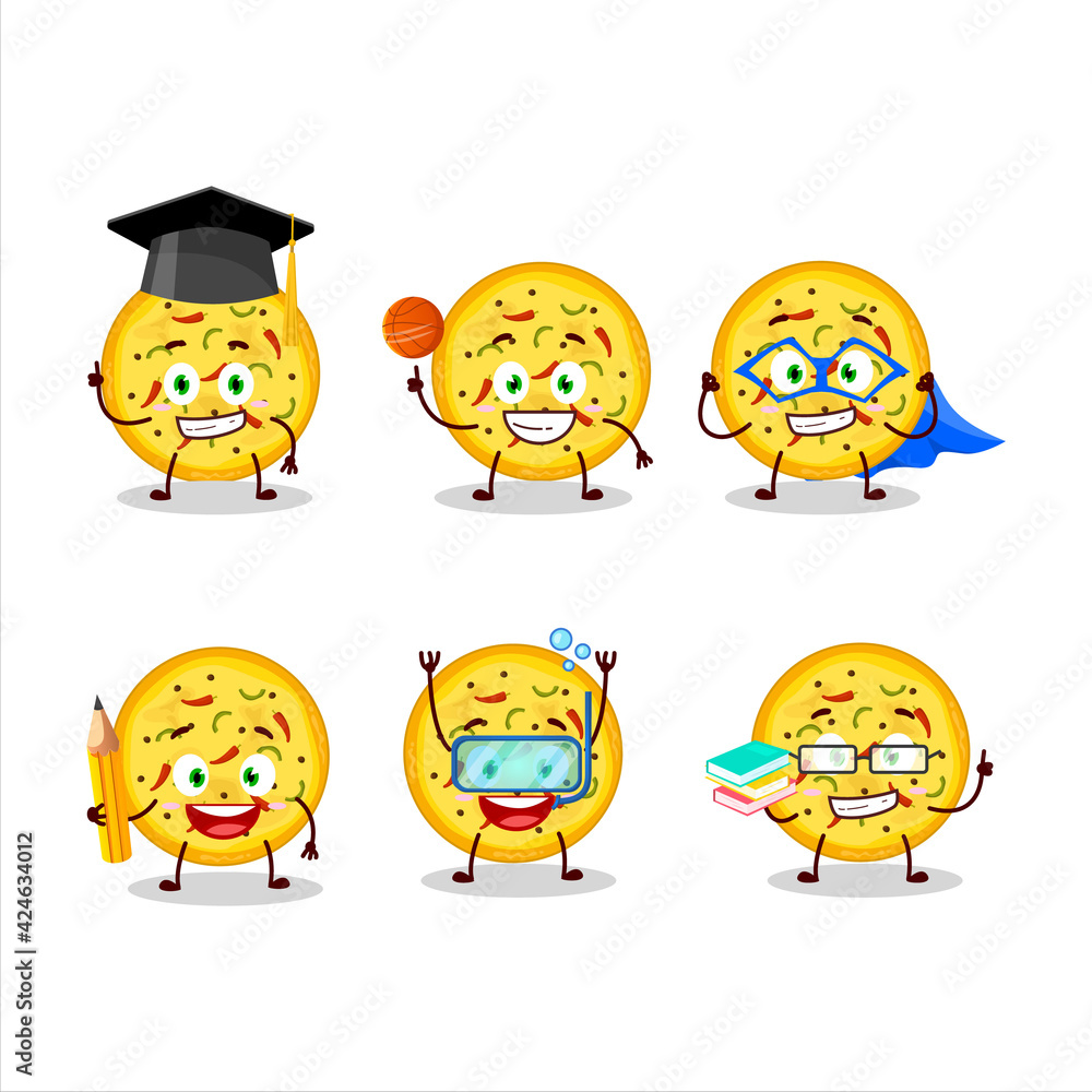 School student of mexican pizza cartoon character with various expressions