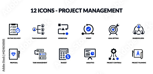 12 Project Management icon set for business and office