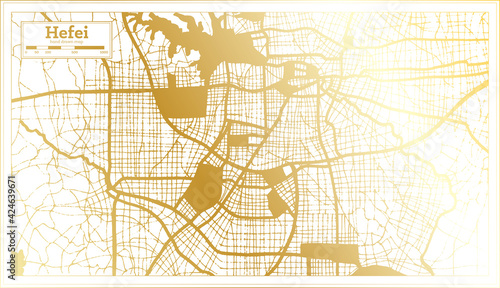 Hefei China City Map in Retro Style in Golden Color. Outline Map.