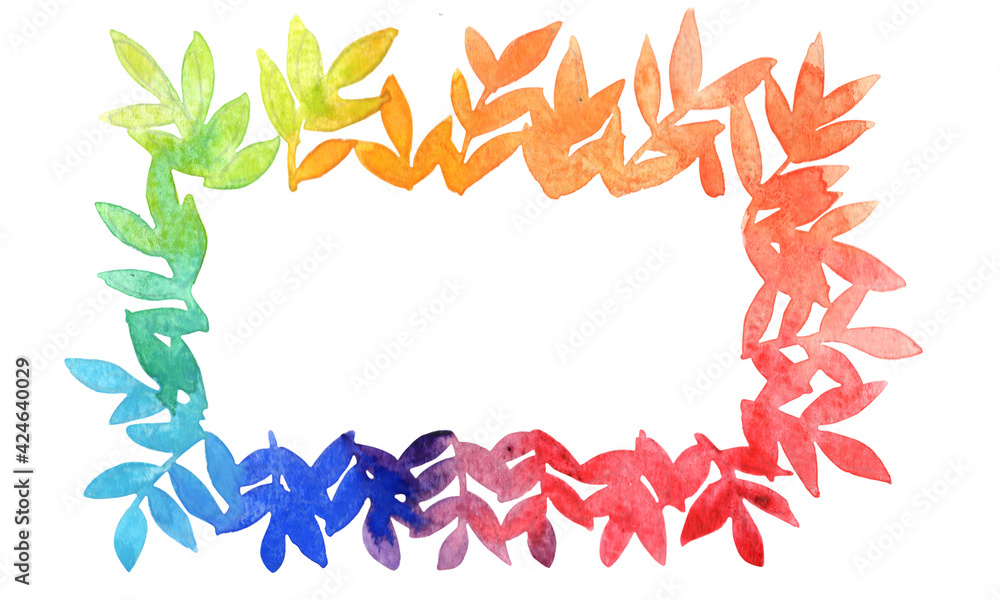 Rainbow fern leaf rectangle frame for decoration on month of pirde event and summer holiday season.