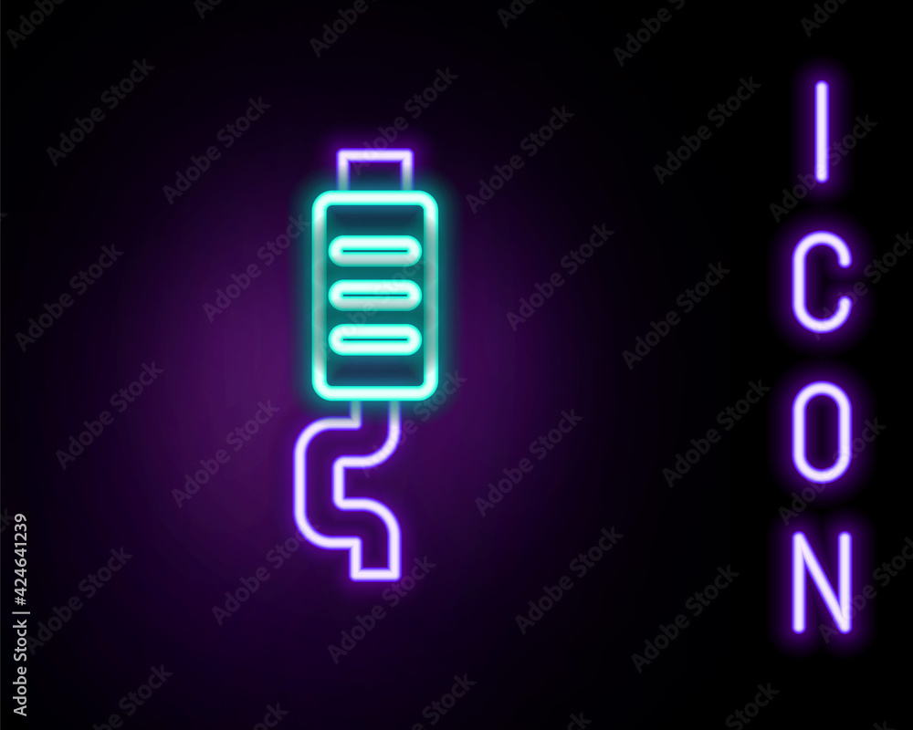 Glowing neon line Car muffler icon isolated on black background. Exhaust pipe. Colorful outline concept. Vector Glowing neon line Car muffler icon isolated on black background. Exhaust pipe. Colorful outline concept. Vector