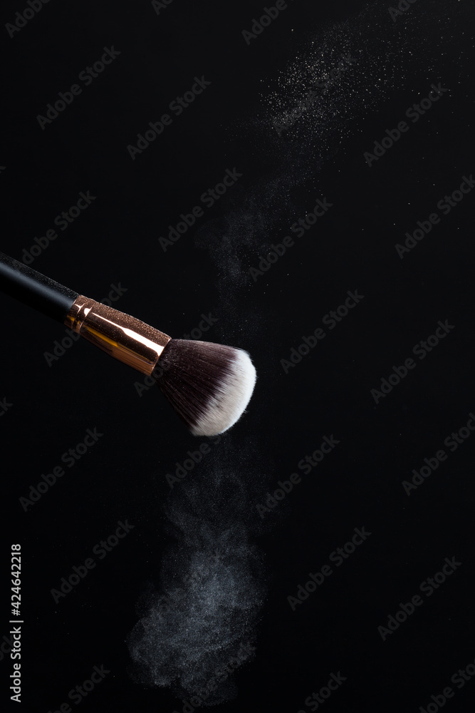 professional cosmetic brush with cosmetic product, close up professional cosmetic brush with cosmetic product, close up