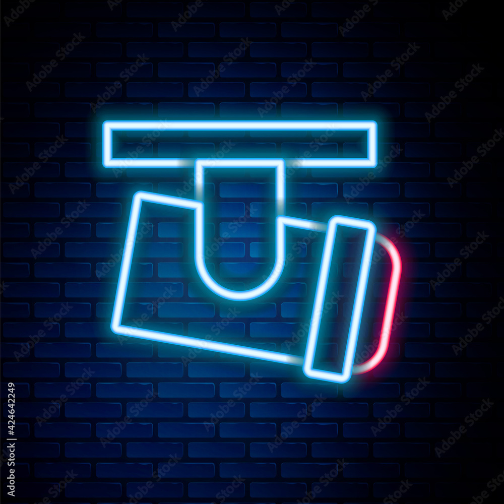 Glowing neon line Led track lights and lamps with spotlights icon isolated on brick wall background. Colorful outline concept. Vector Glowing neon line Led track lights and lamps with spotlights icon isolated on brick wall background. Colorful outline concept. Vector