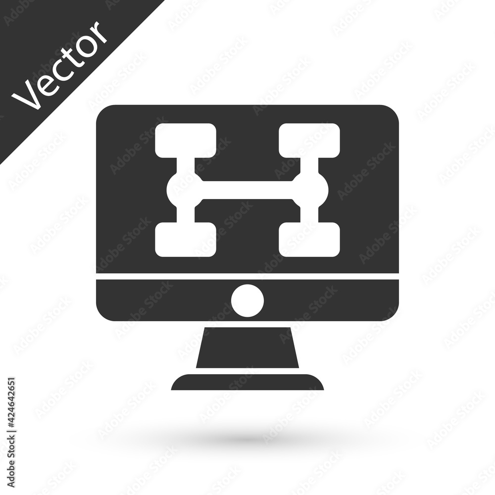 Grey Hardware diagnostics condition of car icon isolated on white background. Car service and repair parts. Vector Grey Hardware diagnostics condition of car icon isolated on white background. Car service and repair parts. Vector
