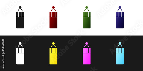 Set Punching bag icon isolated on black and white background. Vector