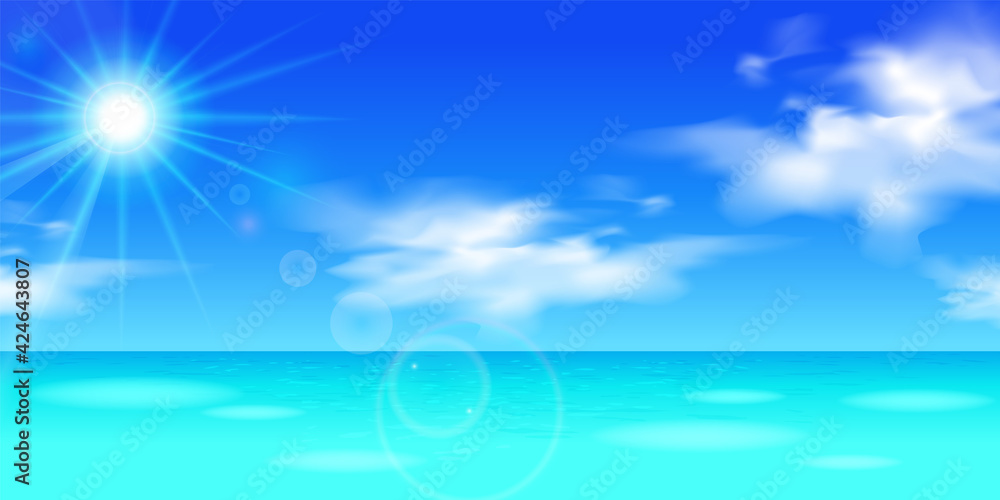 青空と雲と太陽の日差しが眩しいベクターイラスト背景 風景 横 Stock ベクター Adobe Stock