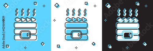 Set Hot sauna stones icon isolated on blue and white, black background. Spa resort recreation, bathhouse relaxation. Hot stones on electric heater. Vector