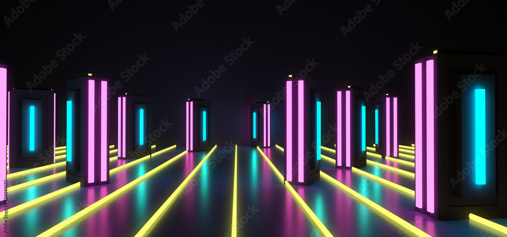 Abstract 3d neon cyberpunk concept empty space