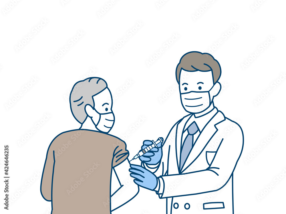 注射 コロナワクチン 予防接種 医者 年配の男性 シニア 高齢者 イラスト素材 Stock Vector Adobe Stock