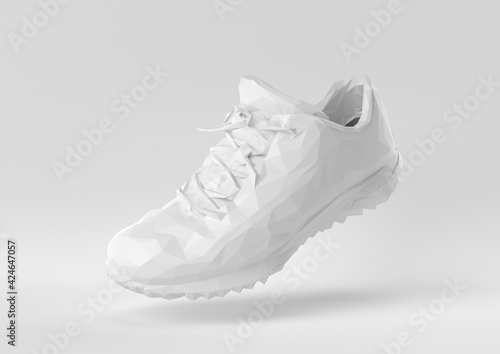 White shoe floating in white background. minimal concept idea creative. origami style. 3D render.