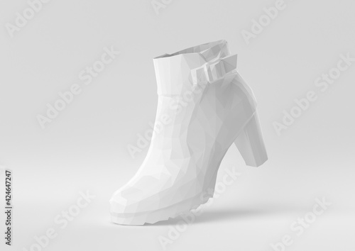 White shoe floating in white background. minimal concept idea creative. origami style. 3D render.