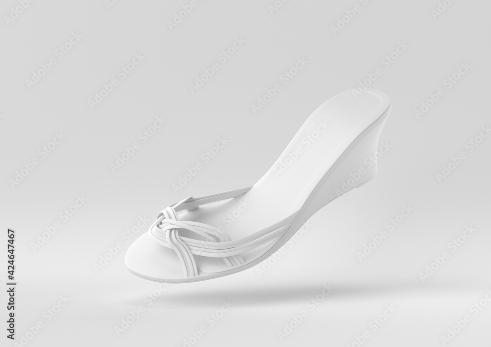 White shoe floating in white background. minimal concept idea creative. 3D render. White shoe floating in white background. minimal concept idea creative. 3D render.