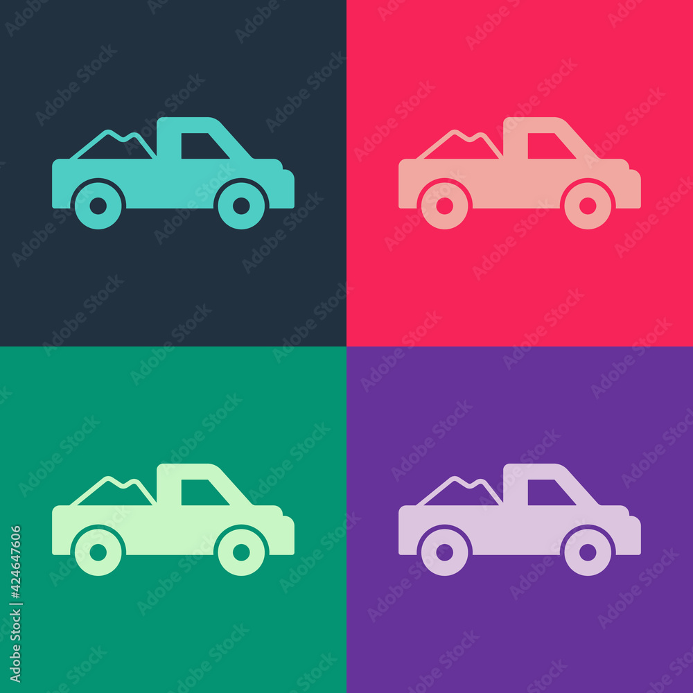 Pop art Pickup truck icon isolated on color background. Vector