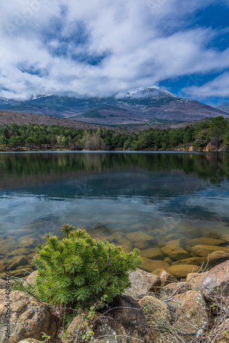 Reflection of a mountain in a lake. Mount Moncayo  Zaragoza Spain