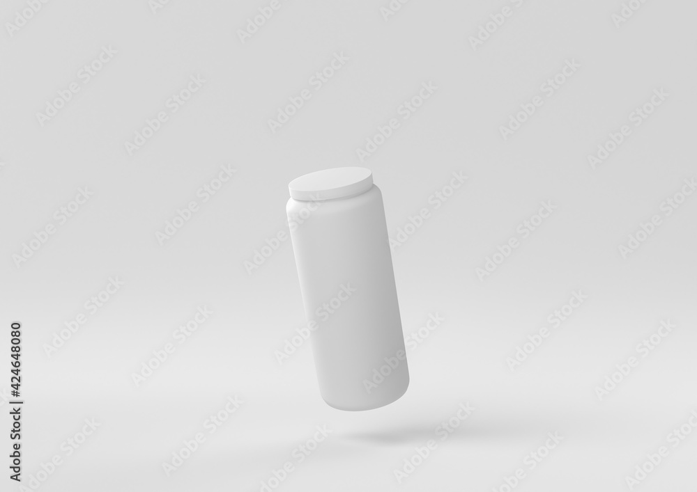 White Jar floating in white background. minimal concept idea creative. monochrome. 3D render. White Jar floating in white background. minimal concept idea creative. monochrome. 3D render.