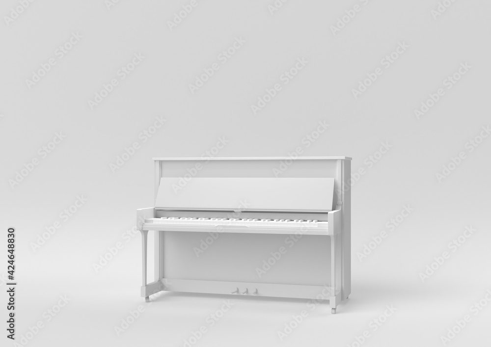White Grand piano in white background. minimal concept idea creative. monochrome. 3D render. White Grand piano in white background. minimal concept idea creative. monochrome. 3D render.