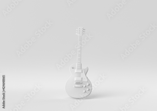 White Electric guitar in white background. minimal concept idea creative. monochrome. 3D render.