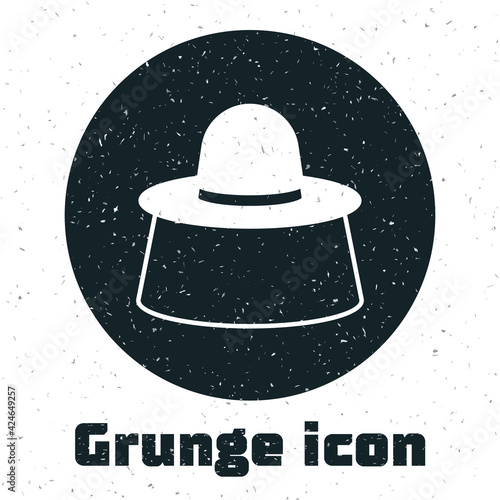 Grunge Beekeeper with protect hat icon isolated on white background. Special protective uniform. Monochrome vintage drawing. Vector