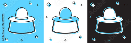 Set Beekeeper with protect hat icon isolated on blue and white, black background. Special protective uniform. Vector