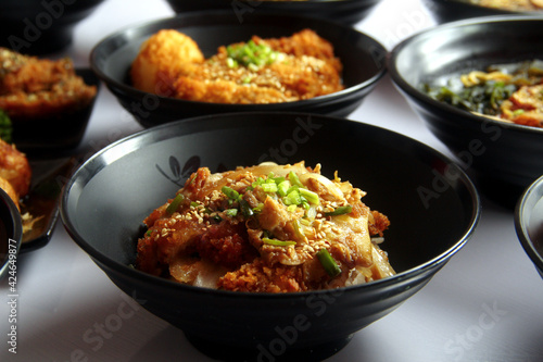 Freshly made assorted Japanese food on a table