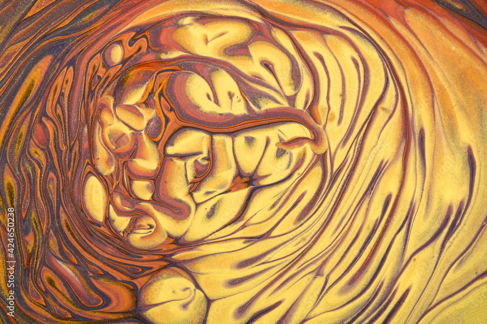 Abstract fluid art background brown and golden colors. Liquid marble. Acrylic painting with yellow gradient and splash. Abstract fluid art background brown and golden colors. Liquid marble. Acrylic painting with yellow gradient and splash.