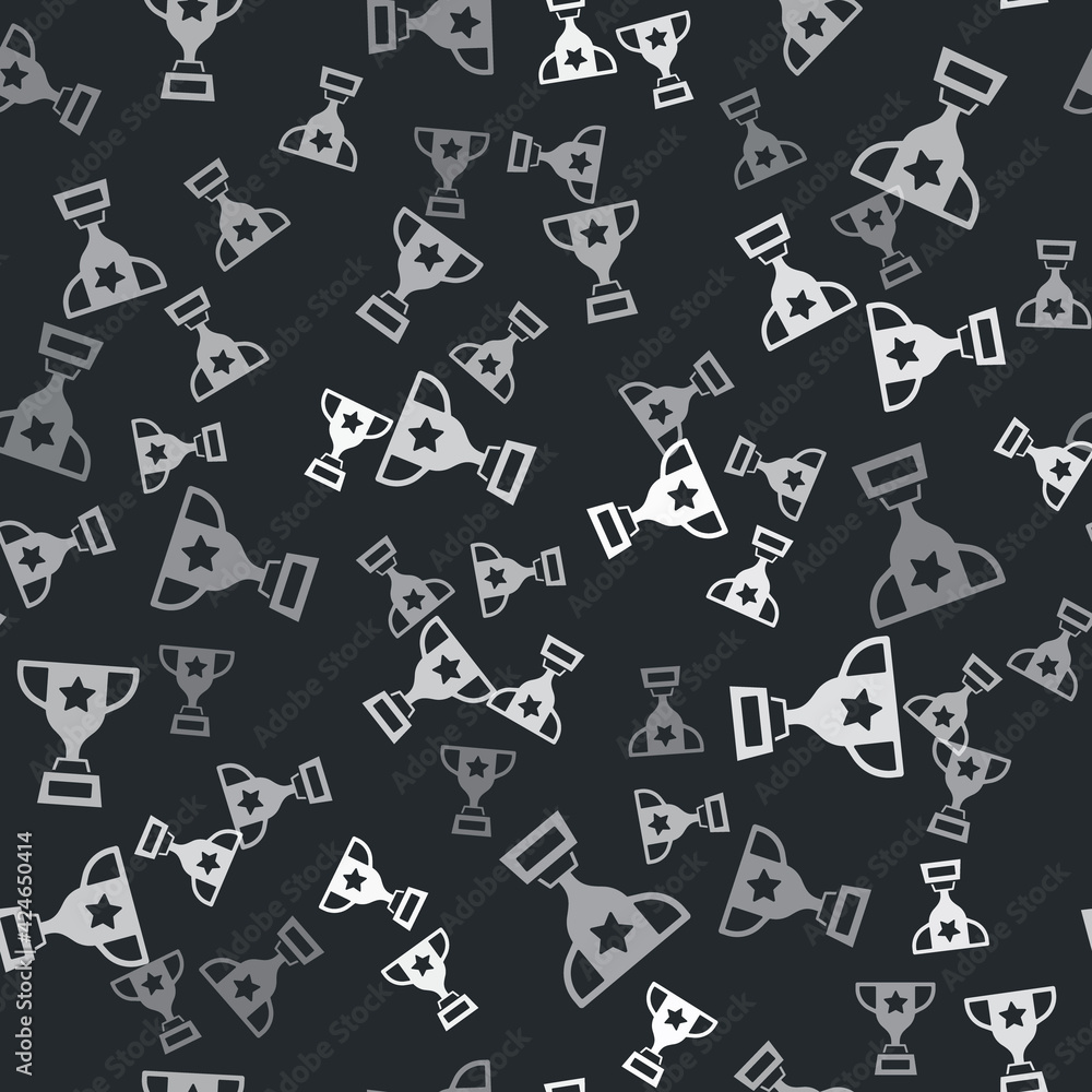 Grey Award cup icon isolated seamless pattern on black background. Winner trophy symbol. Championship or competition trophy. Sports achievement sign. Vector Grey Award cup icon isolated seamless pattern on black background. Winner trophy symbol. Championship or competition trophy. Sports achievement sign. Vector