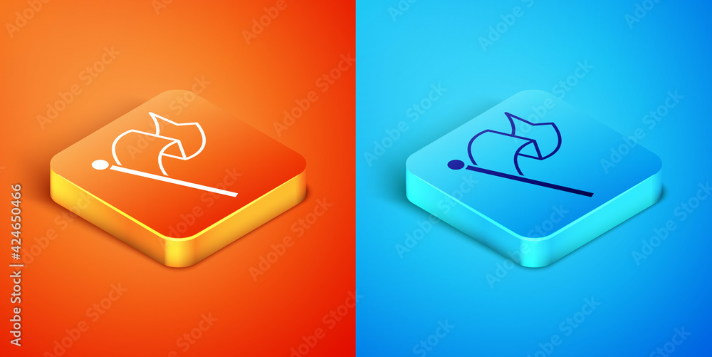 Isometric Flag icon isolated on orange and blue background. Victory, winning and conquer adversity concept. Vector Isometric Flag icon isolated on orange and blue background. Victory, winning and conquer adversity concept. Vector