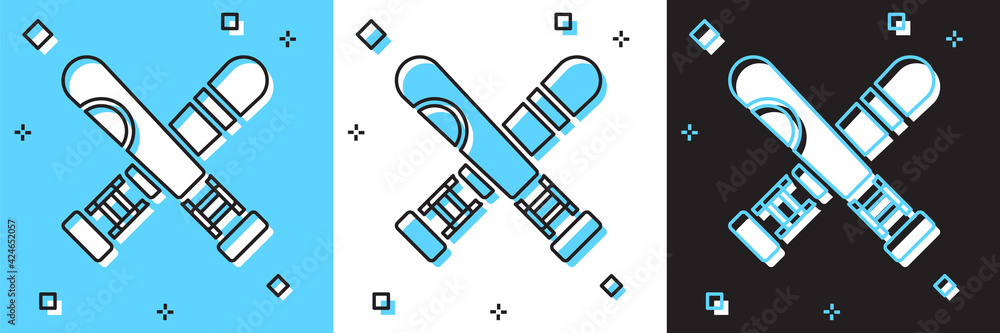 Set Crossed baseball bat icon isolated on blue and white, black background. Vector