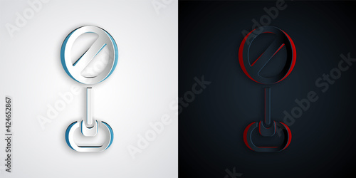 Paper cut Stop sign icon isolated on grey and black background. Traffic regulatory warning stop symbol. Paper art style. Vector
