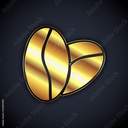 Gold Coffee beans icon isolated on black background. Vector