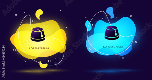 Black Turkish hat icon isolated on black background. Abstract banner with liquid shapes. Vector