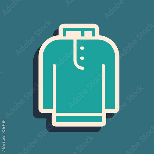 Green Shirt kurta icon isolated on green background. Long shadow style. Vector