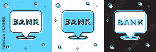 Set Bank building icon isolated on blue and white, black background. Vector