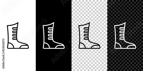 Set line Sport boxing shoes icon isolated on black and white,transparent background. Wrestling shoes. Vector
