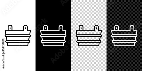 Set line Sauna bucket icon isolated on black and white,transparent background. Vector