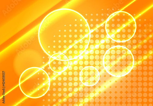 Diagonal glowing lines circles on a yellow and orange background