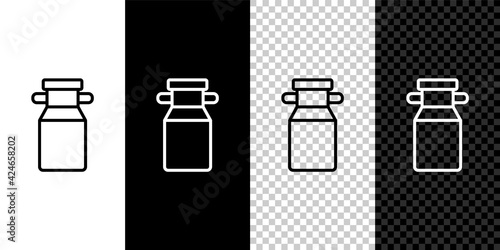 Set line Can container for milk icon isolated on black and white, transparent background. Vector