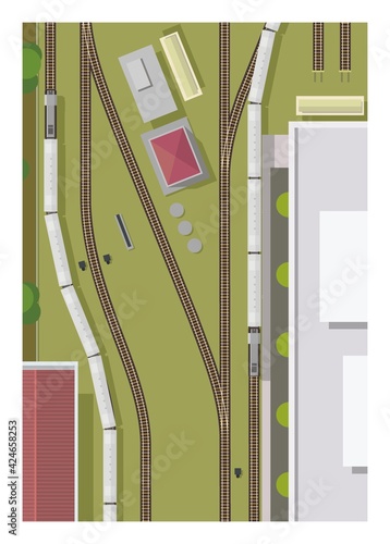 Top view of railway station. Simple flat illustration.