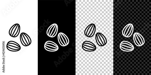 Set line Seeds of a specific plant icon isolated on black and white, transparent background. Vector