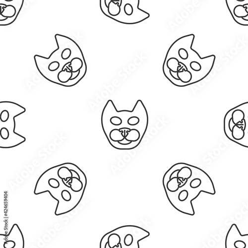 Grey line Cat icon isolated seamless pattern on white background. Vector