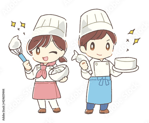 男女のパティシエのイラスト