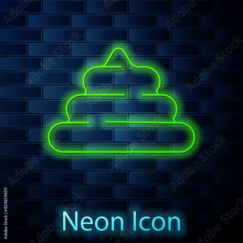 Glowing neon line Shit icon isolated on brick wall background. Vector