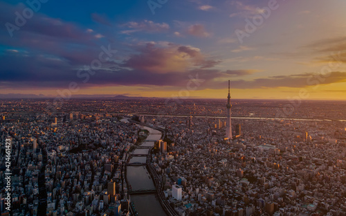 Photography Dramatic dawn shot of Tokyo city, Japan