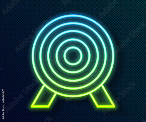Glowing neon line Target financial goal concept icon isolated on black background. Symbolic goals achievement, success. Vector