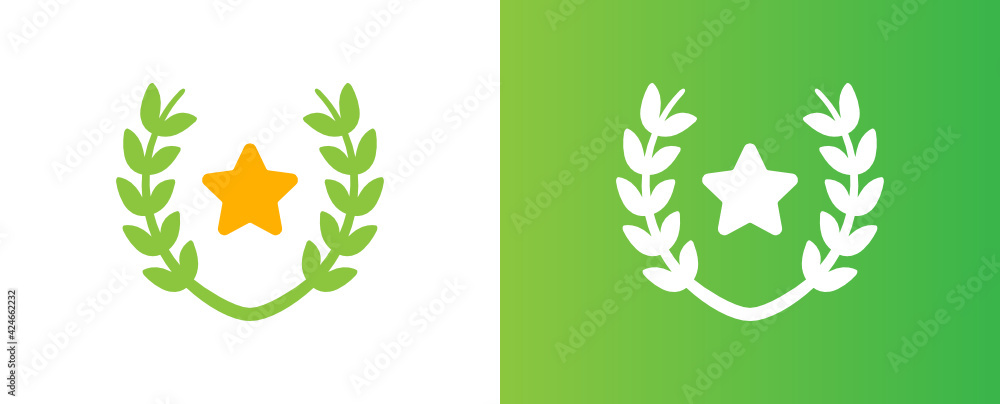 Victory icon vector. Golden star in laurel wreath for reward champion during ceremony illustration. Victory icon vector. Golden star in laurel wreath for reward champion during ceremony illustration.