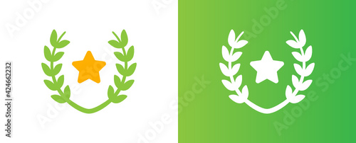 Victory icon vector. Golden star in laurel wreath for reward champion during ceremony illustration.