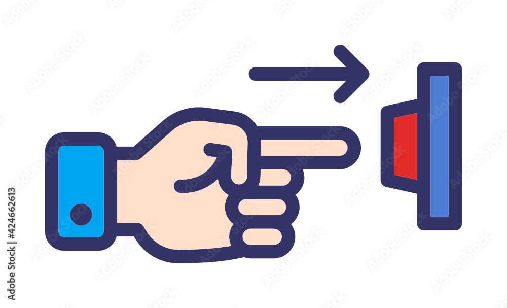 Push red button with finger hand gesture. Press alarm for emergency vector  icon. Stock-Vektorgrafik | Adobe Stock