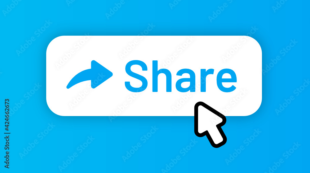 Share button icon vector illustration with mouse cursor clicking. Social media concept. Share button icon vector illustration with mouse cursor clicking. Social media concept.