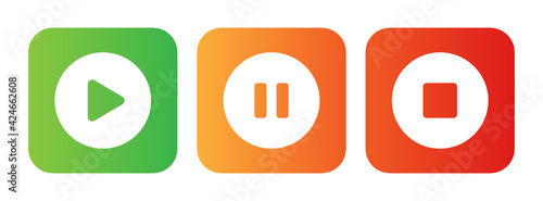 Media player audio control icon set, play, pause, stop vector button illustration.