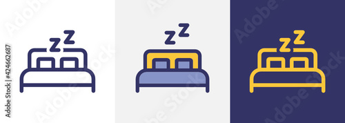 Sleeping in comfortable bed furniture at night vector icon Illustration.